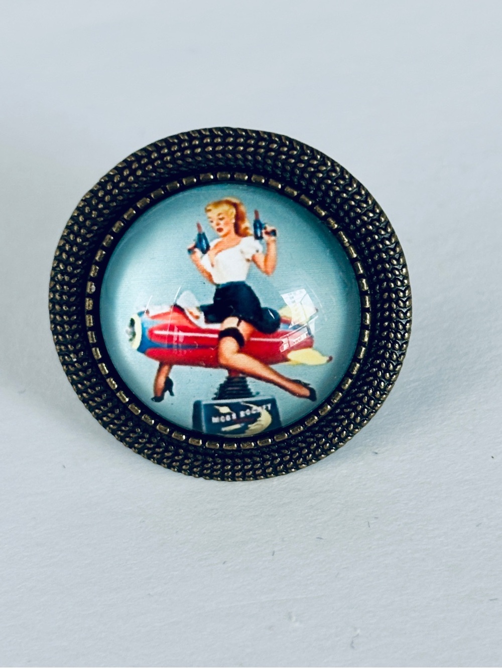 200mm Retro Pin-Up Girl Dome Adjustable Ring, NWT, Handmade